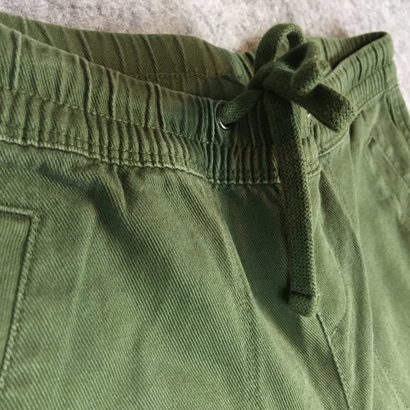 Time Tru Pants 0 2 XS Olive Green Solid Mid Rise Pull On Cuffed Crop Loose Army - Picture 5 of 14